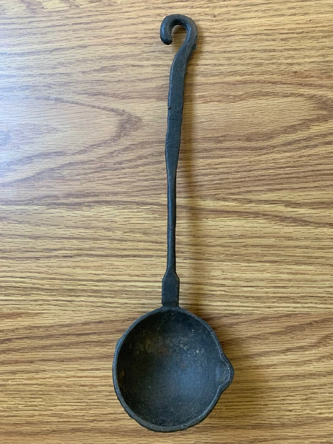 Vintage 10.5” Cast Iron Blacksmith Ladle Forge Lead Smelting USA Hook End