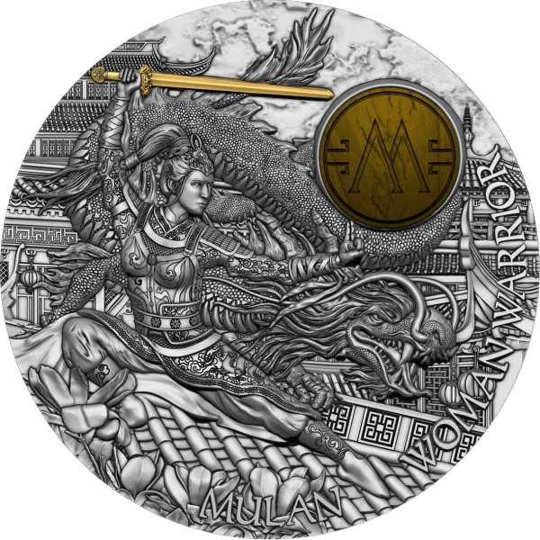 Mulan Woman Warrior 2 oz Antique finish Silver Coin 5$ Niue 2021