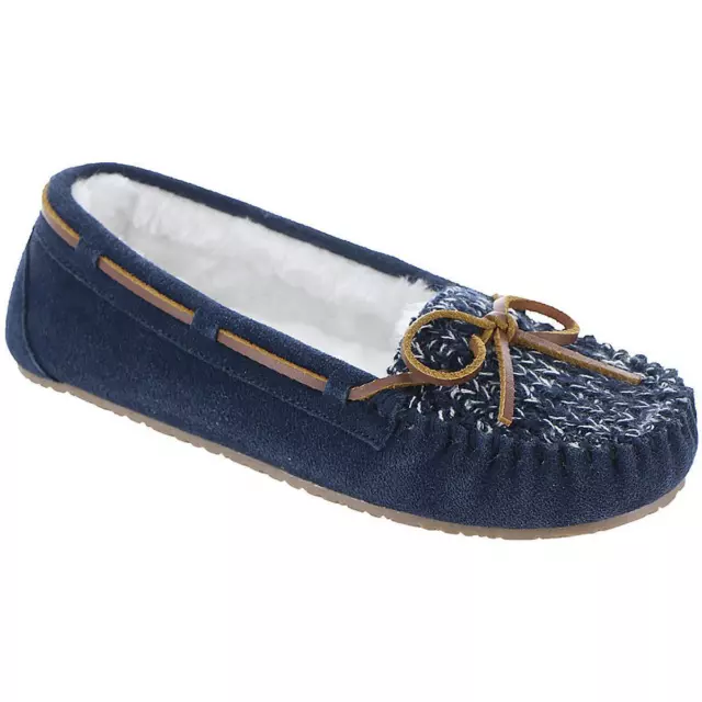Minnetonka Womens Lodge Trapper Navy Moccasins Shoes 11 Wide (C,D,W) BHFO 7924