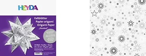 HEYDA Origami Faltblätter "Stardust" 15x15 cm silber weiß 90 g/qm 33 Blatt
