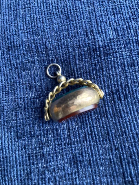 antique sterling silver gilt bloodstone Carnelian spinning fob