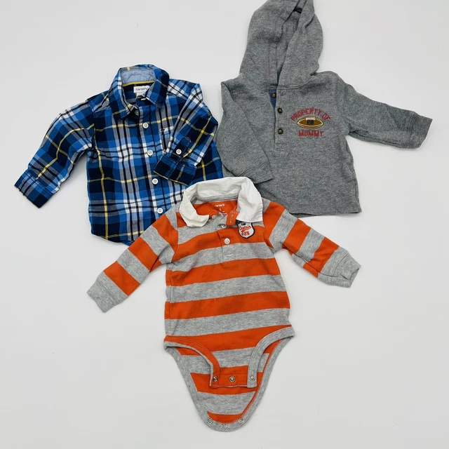 Carters Infant Boys Size 6 Months Lot of 3 Long Sleeve Shirts 100% Cotton 628