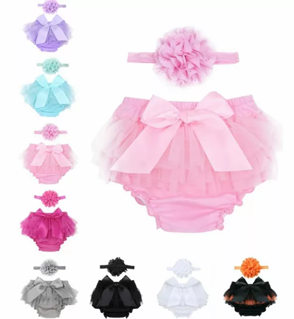 Girls Baby Bloomers Outfits Birthday Cake Smash Diaper Cover Headband Photo Prop