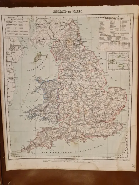 antik Landkarte England & Wales 36x44cm map 19th century