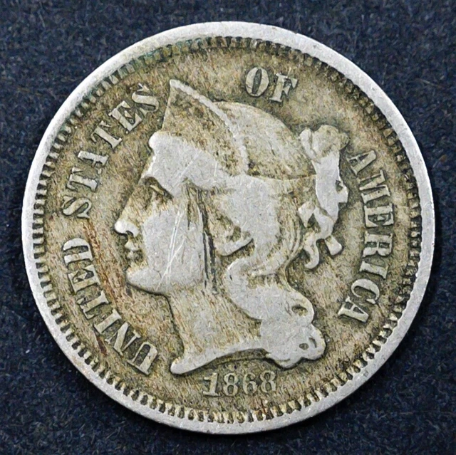 1868 THREE-CENT PIECE - Nickel Coin