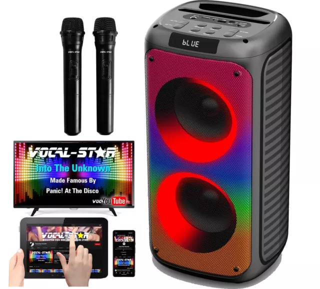 Vocal-Star VS-355 Portable Karaoke Machine, Bluetooth 2 Microphones 100w Speaker