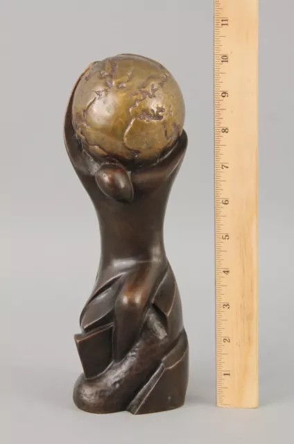 Antique 20thC Abstract Modernist Bronze Sculpture Greek God Atlas World Globe NR