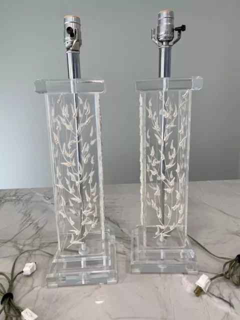 2 Vintage Lucite Acrylic Table Lamps Mid Century Modern