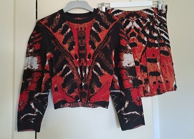 Alexander McQueen Red Black Patterned Jumper + Skirt Size S Work Party Christmas