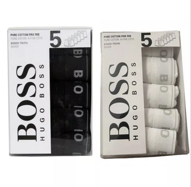 Hugo Boss Men's Classic Fit Logo Waistband All Cotton Boxer Trunk Underwear 5-Pk