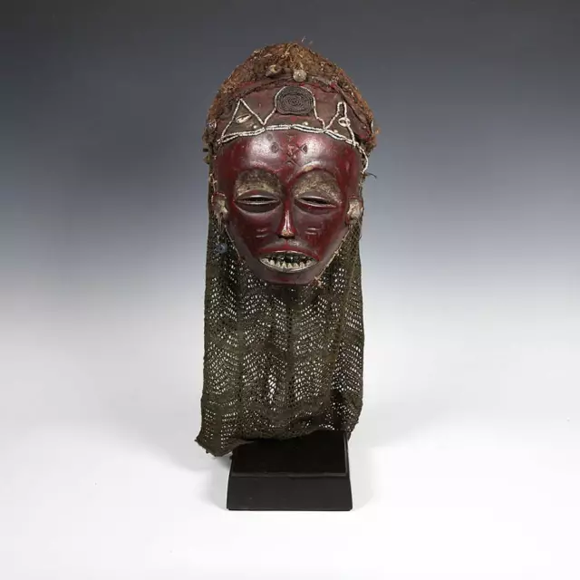 African Chokwe Mask Wood Raffia Buttons Angola South Africa Mid-20Th C.