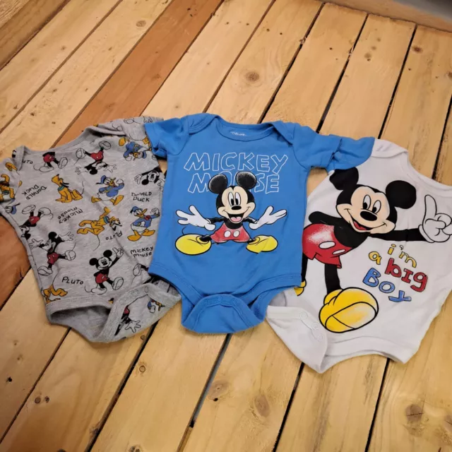 Mickey Mouse Bodysuits 12 Months Baby Boys Disney Outfit 3-Pack Creepers