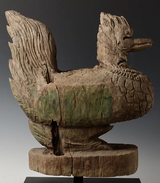 19th Century, Mandalay, Antique Burmese Wooden Standing Peacock 9