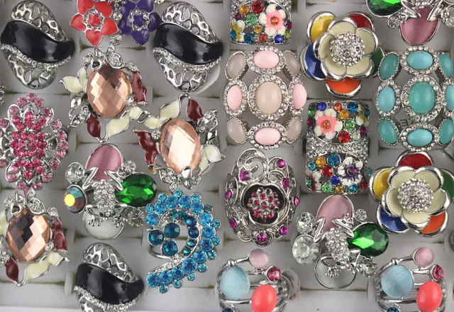 Wholesale Mixed Lots 42pcs Multicoloured Women's Gifts Enamel Rhinestone Rings