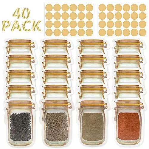 Mlife Spice storage Bags-40 PCS Small Mason jar Spice Jars Bags with 48 PCS