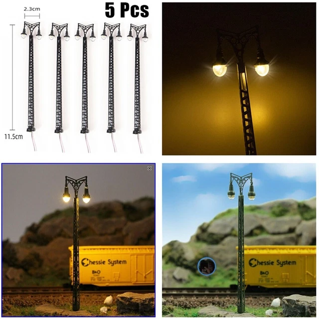 LOT DE 5 poteaux de lampadaires chelle HO avec lumi res DEL pour