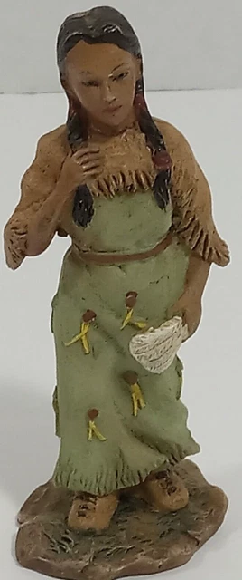 vintage ceramic INDIAN WOMAN figurine with a blanket on BACK holding plate