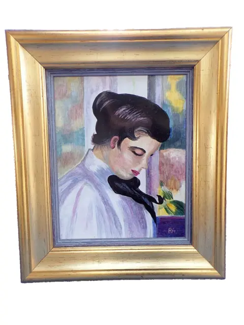 Portrait of Women Under Gold Wooden Frame - Acrylic Painting - Art Framing