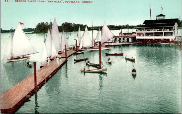 Vtg 1910s Oregon Yacht Club The Oaks Sailboats Portland Oregon OR Postcard