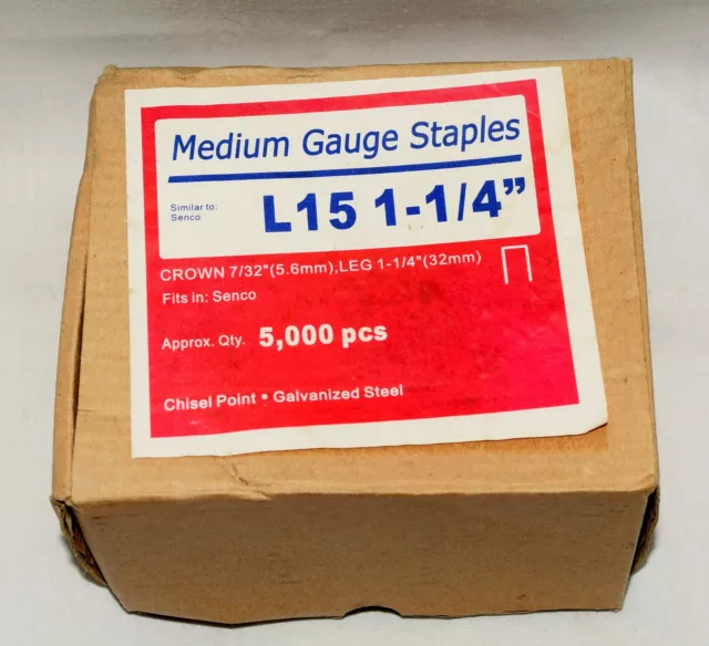 (4150) Medium Gauge Chisel Point Galvanized Steel Staples L15 1-1/4" Fits Senco