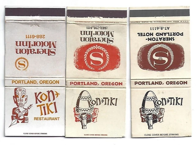 3 Tiki God Tropical Matchbook Kon Tiki Portland, OR Sheraton