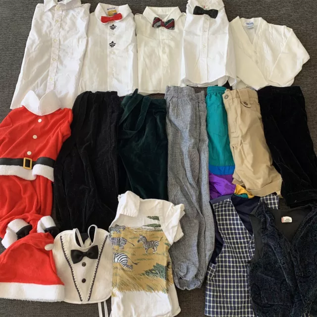 Huge Vintage 90s Boys Clothing Lot 3T-6 Formal Shirt Pants Vest Santa 16 Pieces