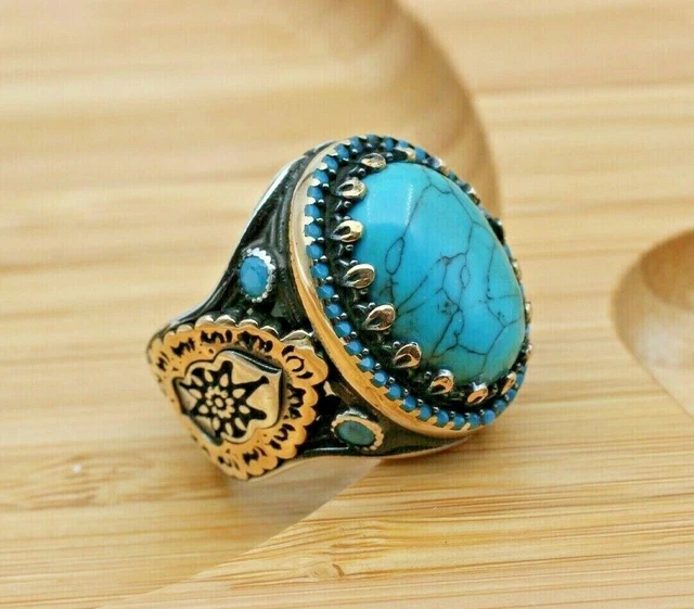 Bague turquoise pour homme faite à la main en argent sterling 925 avec...