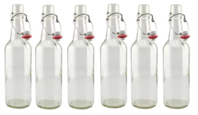 6x Swing Top Beer Bottles Clear Glass Grolsch Style Home Brewing Bottle 500ML