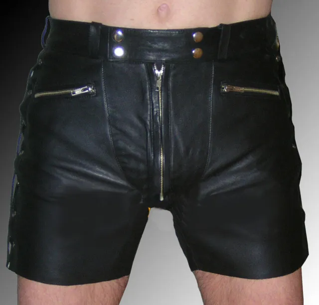 Leather Shorts Laces Waist Side Pant Jeans Underwear Boxer Genuine Us Black 2