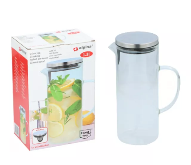 Glass Pitcher Water Jug Glass Carafe with Stainless Steel Lid 1L / 1.3L Fridge