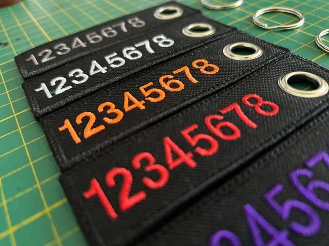 Personalised 10x3cm Tactical Key Ring – Custom Name – Biker Number Plate Tag – Black Fabric – UK Made
