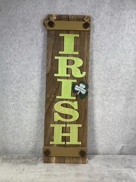 St Patricks Day Wall Decor Wooden Plaque Sign 24x7 Irish Shamrock Rustic Banner