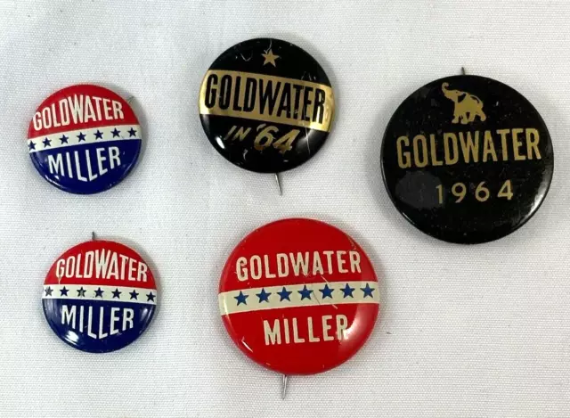 Lot 5 Barry Goldwater William Miller 1964 Pres. Political Campaign Pins Buttons