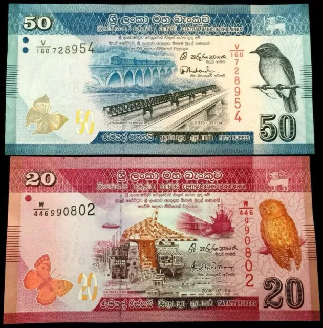 Sri lanka 50 & 20 Rupees 2016 Banknote world paper money UNC currency bill note