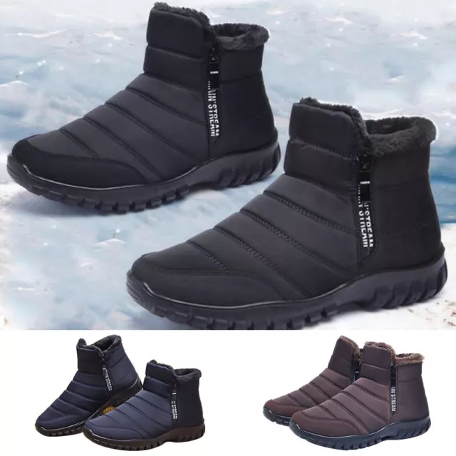 Mens Waterproof Snow Ankle Boots Ladies Winter Warm Shoes Fur Lined Non-slip UK