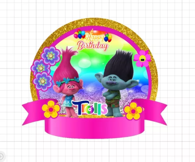 Trolls Movie Poppy Personalised Cake Topper Birthday Decorations Name And Age