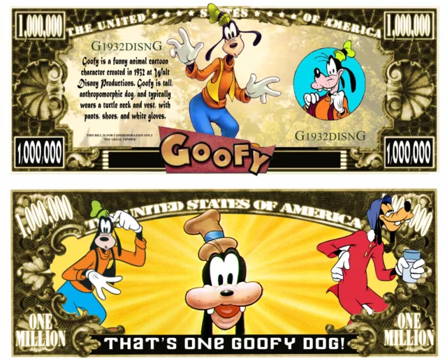 DINGO BILLET MILLION DOLLAR US! Collection dessin animé GOOFY Walt Disney Mickey