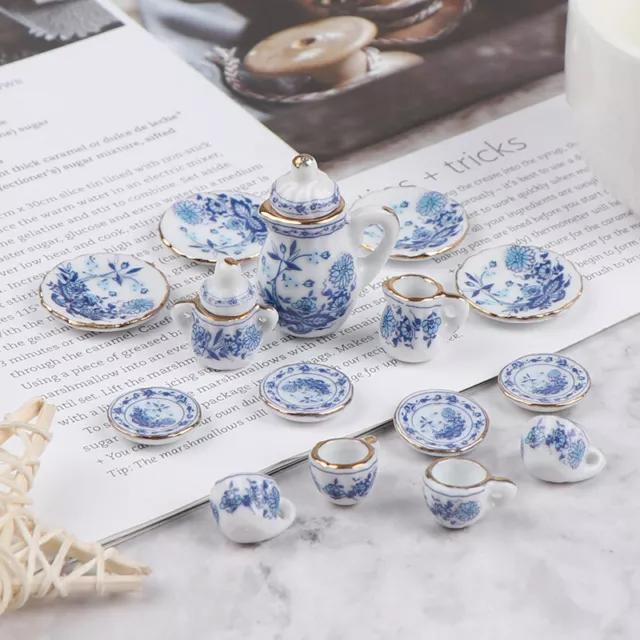 15Pcs 1:12 Puppenhaus Miniaturgeschirr Porzellan Keramik Teetasse Set TH ZhS Fs
