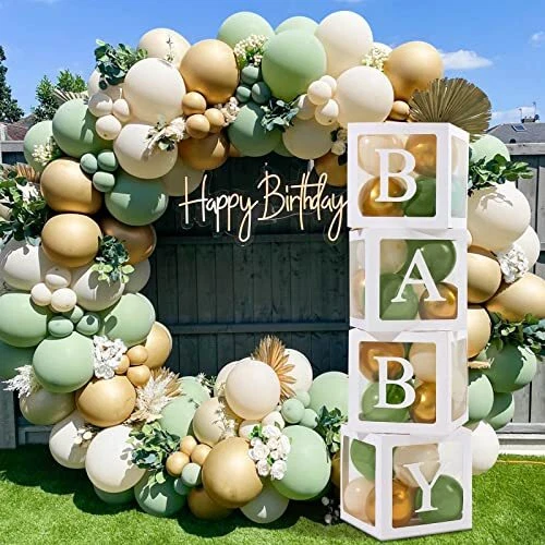 Babyparty Deko Junge - Luftballon Girlande Blau Mit Baby-Boxen