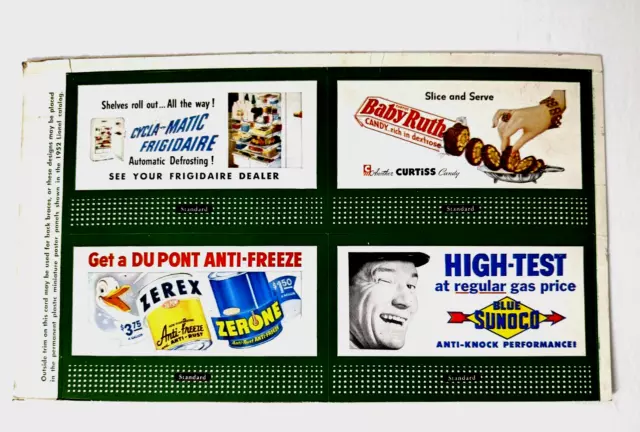 Lionel Trains Billboards 1952, Original Uncut Advertising Sunoco Baby Ruth