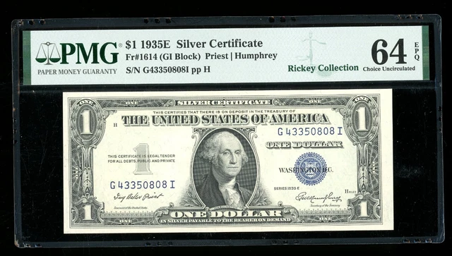 DBR 1935-E $1 Silver Fr. 1614 GI Block PMG 64 EPQ Serial G43350808I