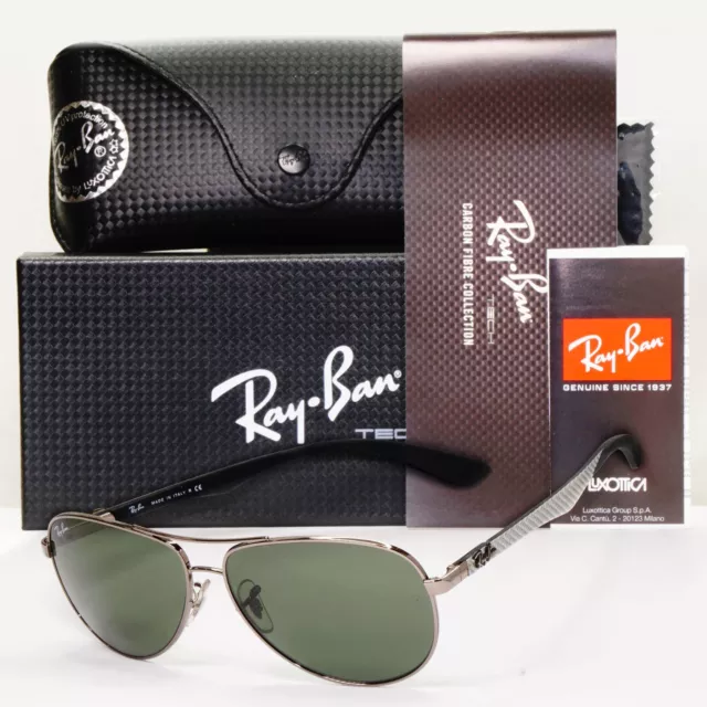 Ray-Ban Sunglasses Carbon Fibre 2013 Pilot Aviator Grey Silver Green RB 8313 004