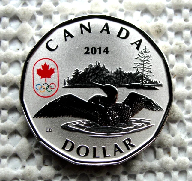 2014 Canada Winter Sochi Olympic Lucky Loonie $1 Silver Colored Coin "RARE" 2014 Canada Winter Sochi Olympic Lucky Loonie $1 Silver Colored Coin "RARE"