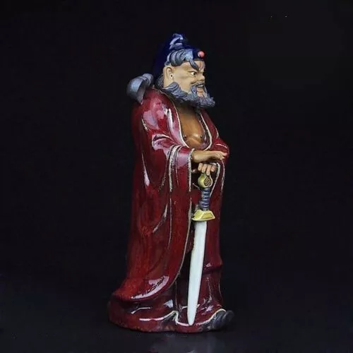 11" Folk Feng Shui Pottery Wucai Porcelain Zhongkui God Hold Sword Bixie Statue 2