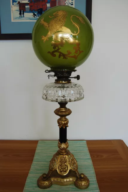 Gwtw Antique Gone With The Wind Oil Kerosene Banquet Piano Parlor Old Lion Lamp
