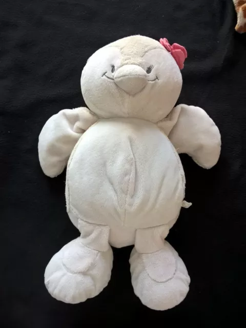 Doudou Peluche Pingouin Blanc Beige Noukies Daisy Et Coco Noeud Rose  42Cm Gm