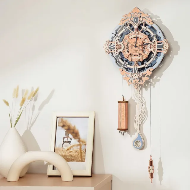 Robotime DIY 3D Wooden Puzzle Time Art Romantic Notes Wall Clock Kits Home Decor