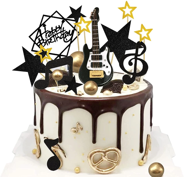 24PCS Guitar Cake Toppers Music Note Birthday Cake Toppers 1:12 Guitar Model Dec