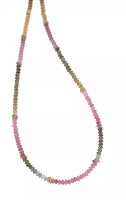 925 Sterling Silver Natural Multi Tourmaline Round 3mm Beads 18" Strand Necklace