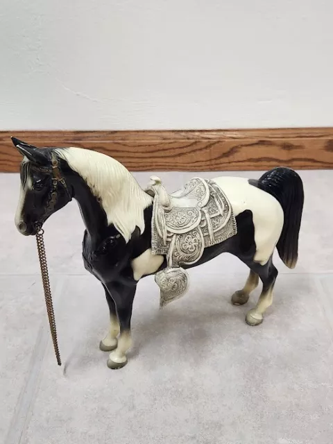 Vintage Breyer Black White Paint Horse with Saddle & chain reins